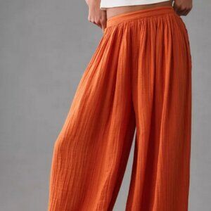By Anthropologie Gauze Balloon Pants Side Button Dark Orange M